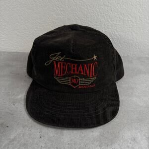 Vintage Boeing Jet Mechanic black corduroy snapback hat